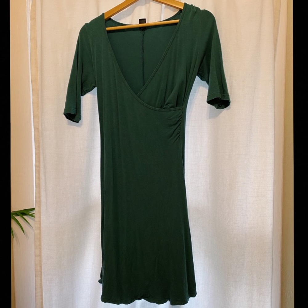 turquoise cross over mid sleeve dress